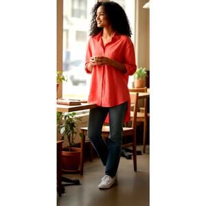 Tomato Red Linen/Cotton Button Up Shirt XXL NEW